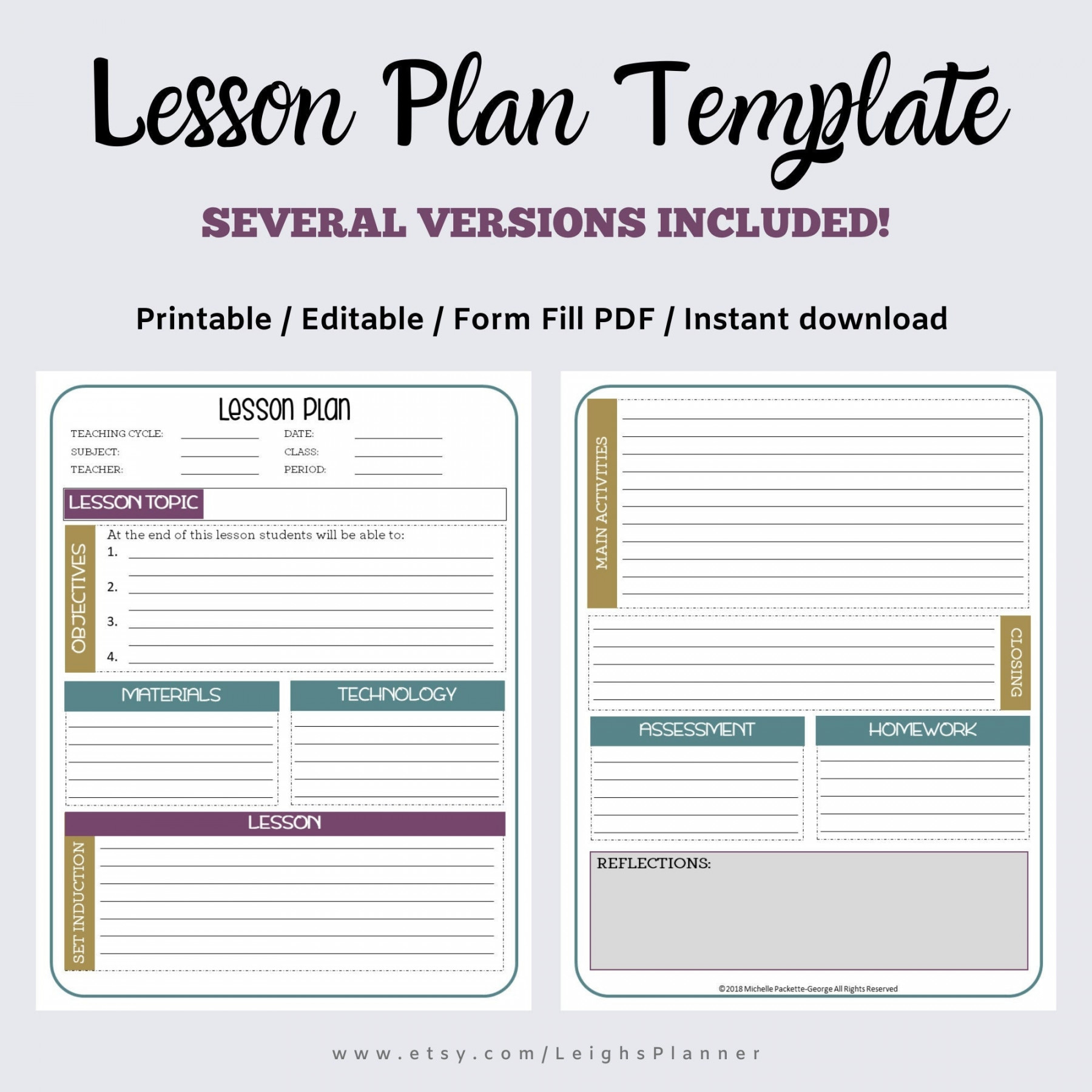 Lesson Plan Template for Teachers Editable / INSTANT Digital - Etsy