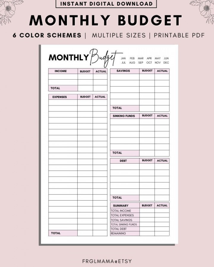 MONTHLY Budget Overview Template Printable Budget Binder - Etsy