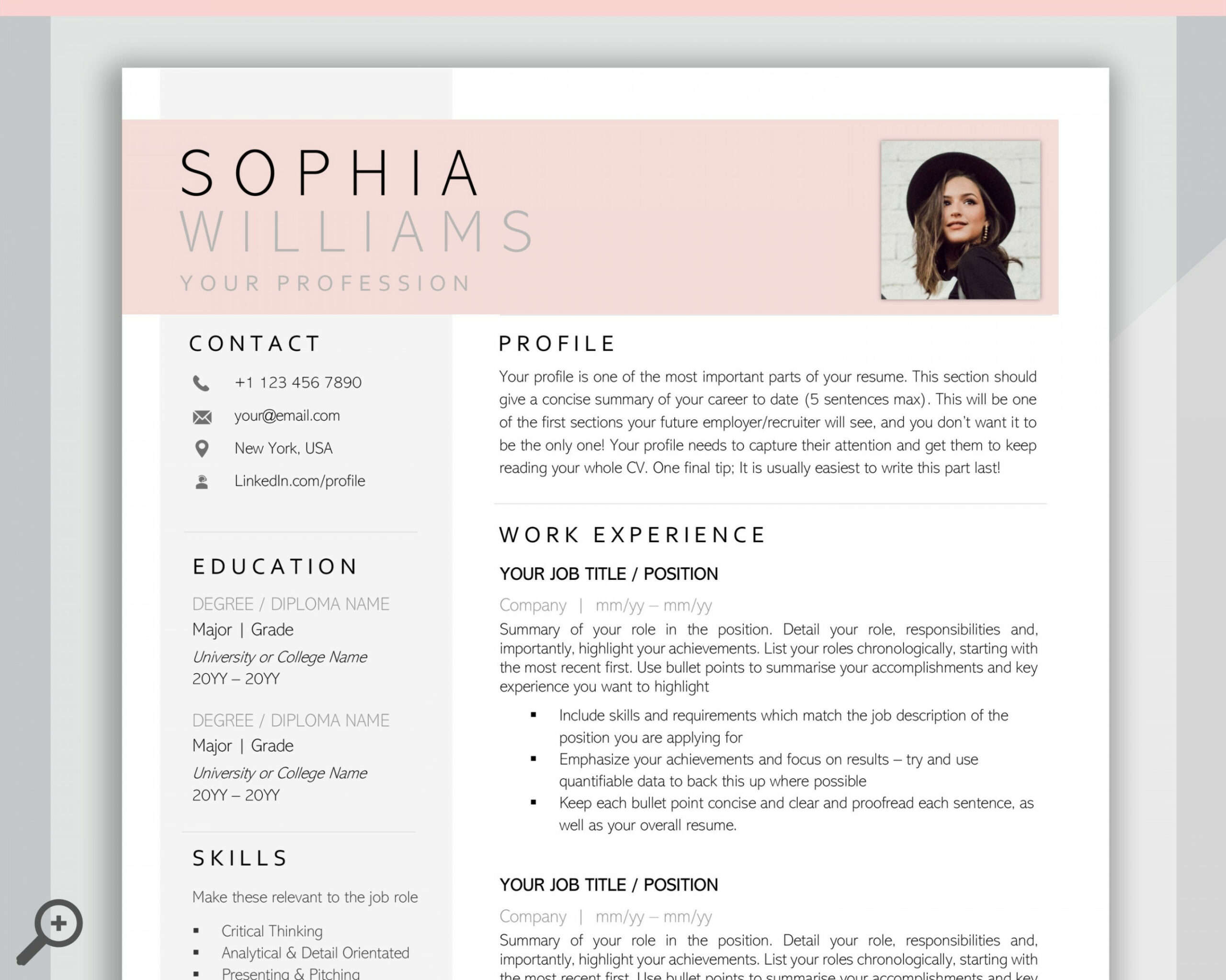 ONE Page Resume Template Word. CV Template Professional Cv - Etsy