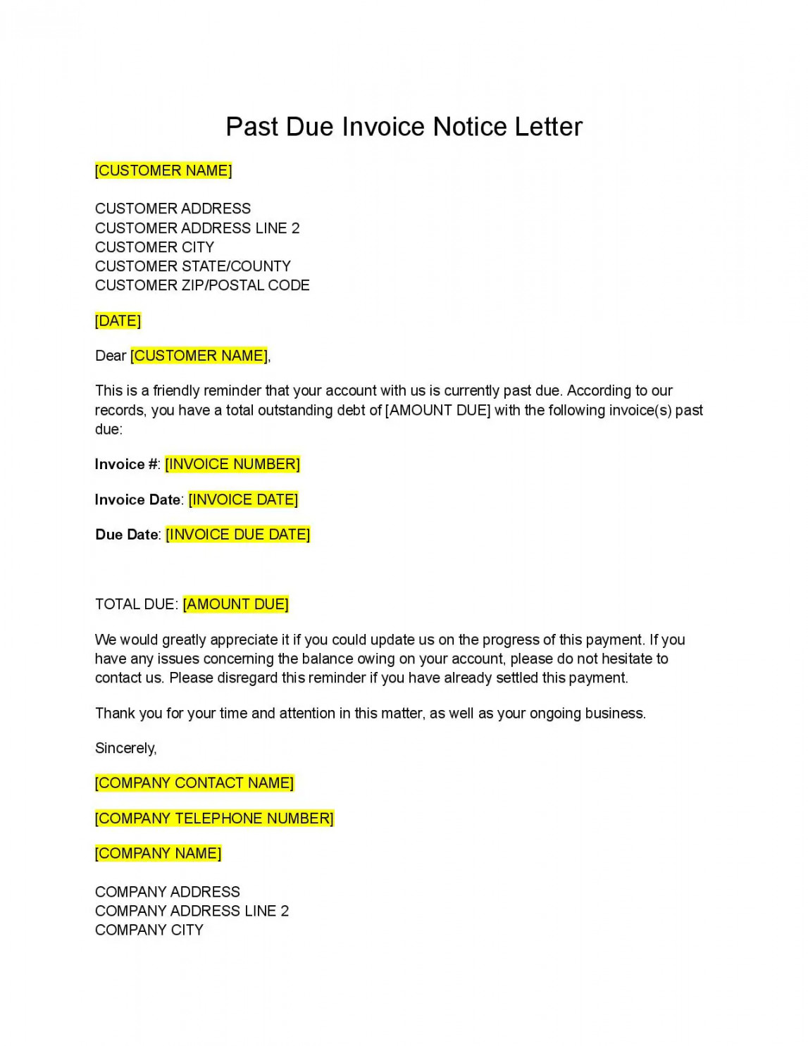 Past Due Invoice Letter Template - Free Download - Easy Legal Docs