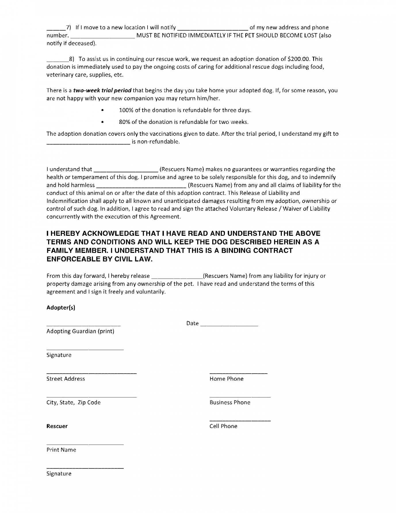 Pet Adoption Contract Template in  - Get Free Sample