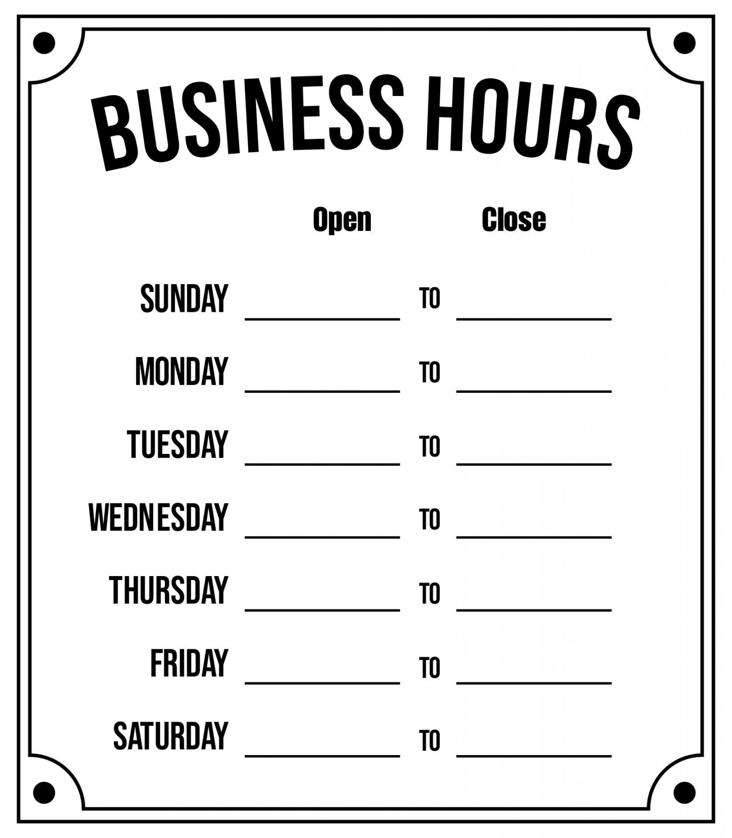 Printable Business Hours Sign Template Free  Business hours sign