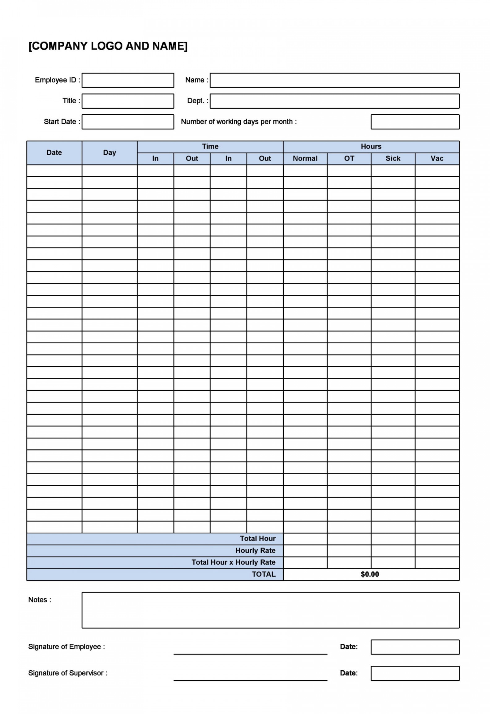 Printable Time Log Templates [Excel, Word] - TemplateArchive