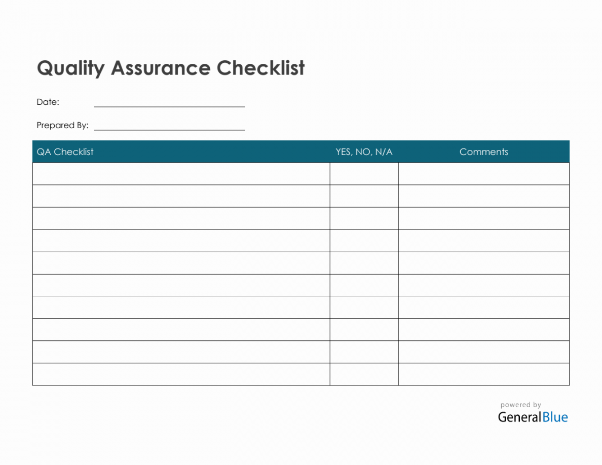 Quality Assurance Checklist in Excel