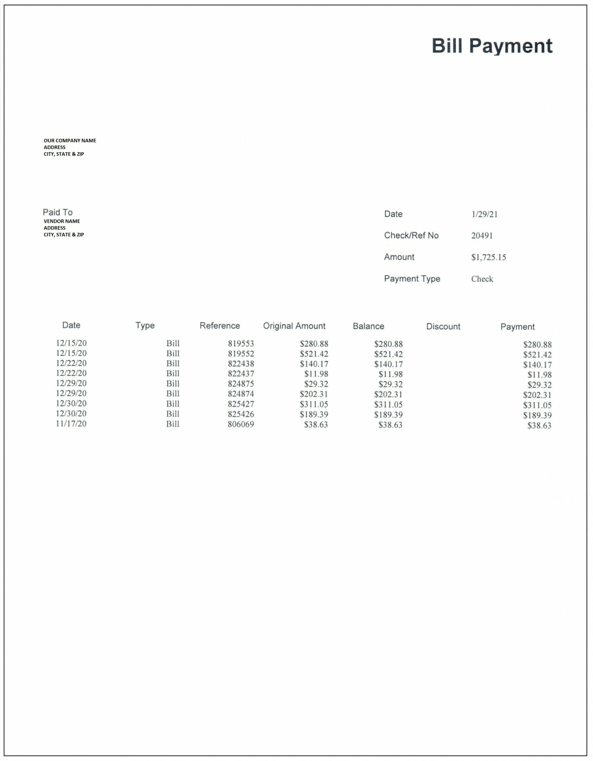 Quickbooks Desktop Bill Payment Stub Template - Page