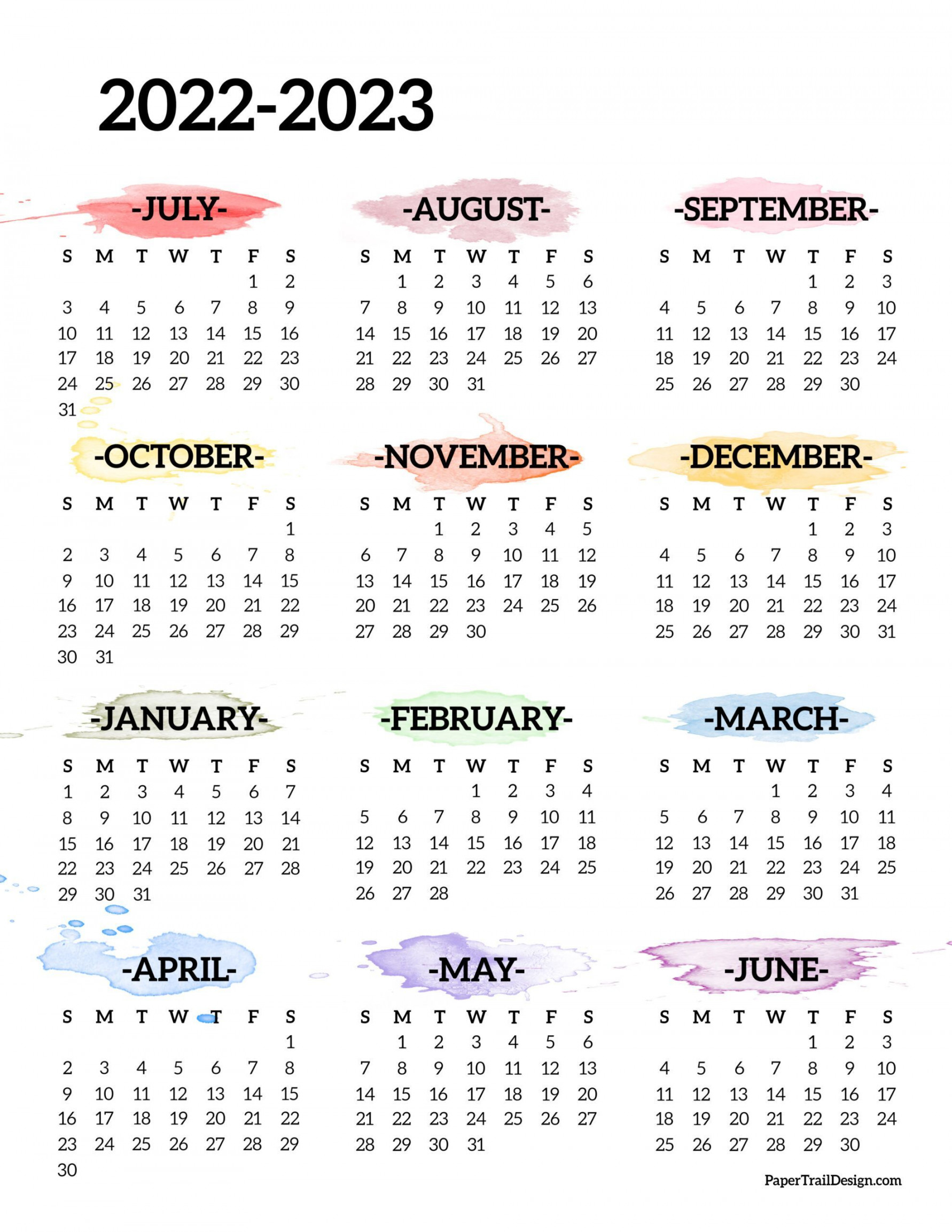 - School Year Calendar Free Printable - Paper Trail Design