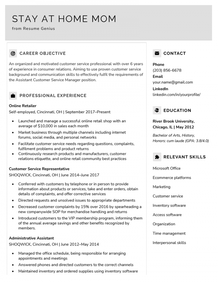 Stay at Home Mom Resume Example + Expert Writing Tips