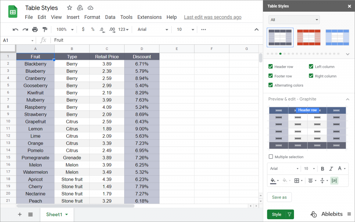 Table Styles - Google Workspace Marketplace