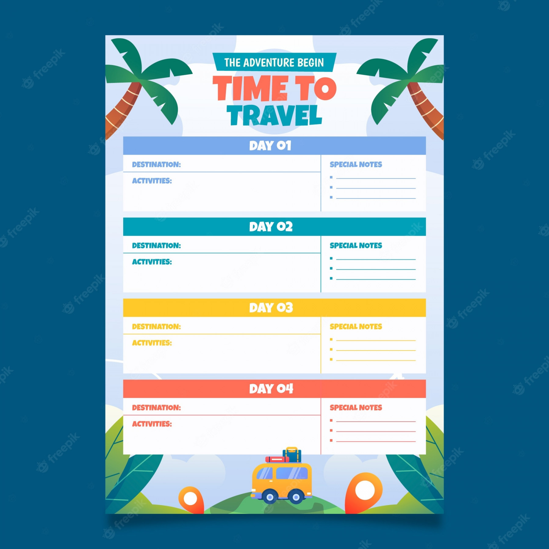 Travel Itinerary Template Beach - Free Vectors & PSDs to Download