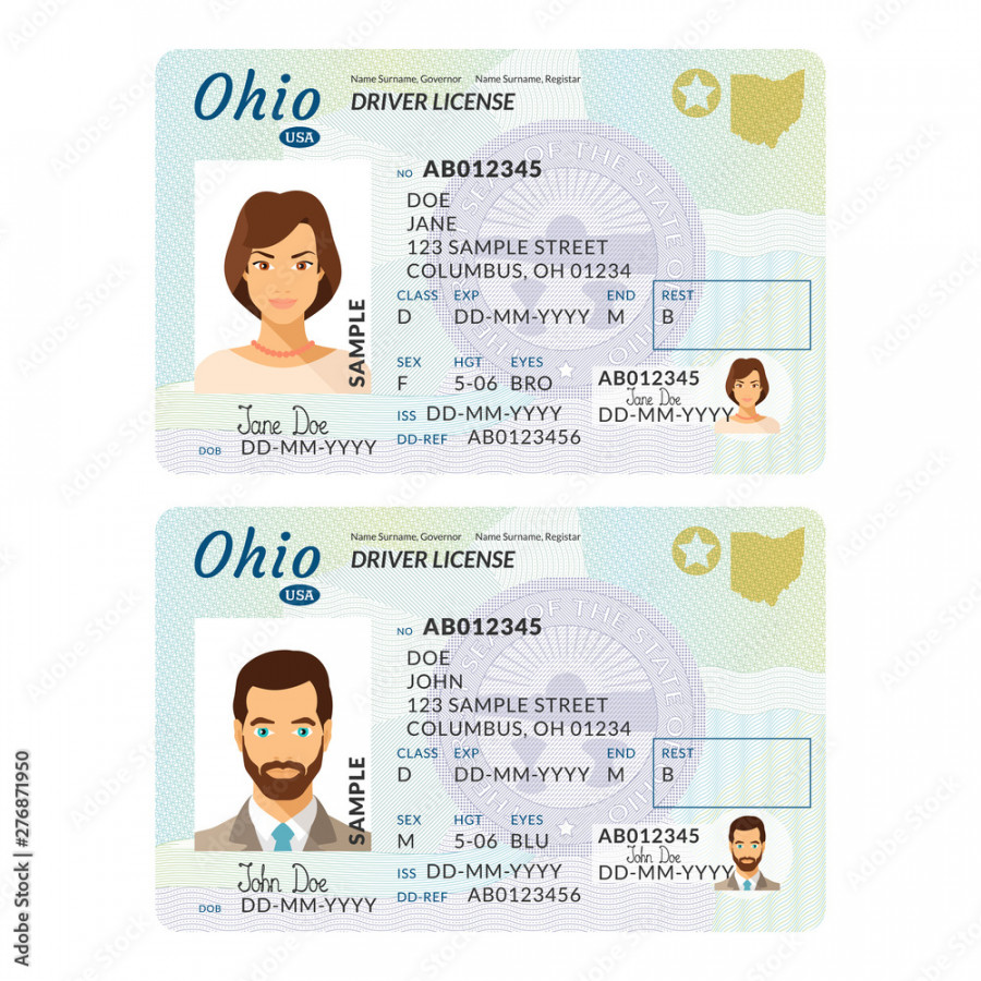 Vector template of sample driver license plastic card for USA Ohio