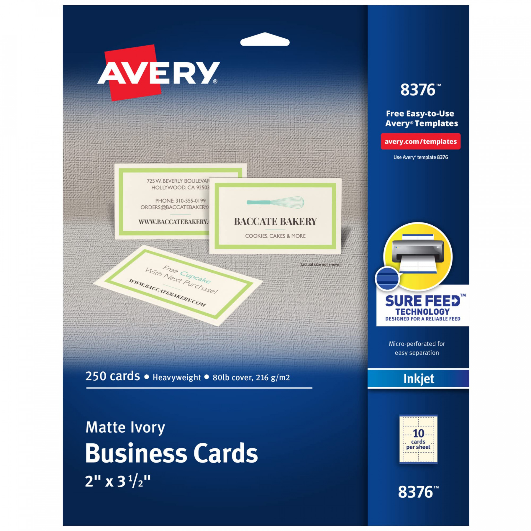 Avery Printable Business Cards with Sure Feed Technology, " x