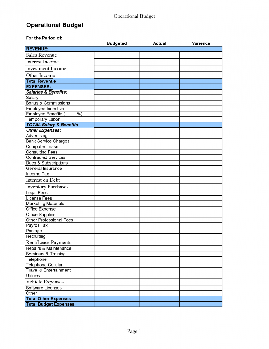 Best Images of Small Business Budget Template Printable - Small