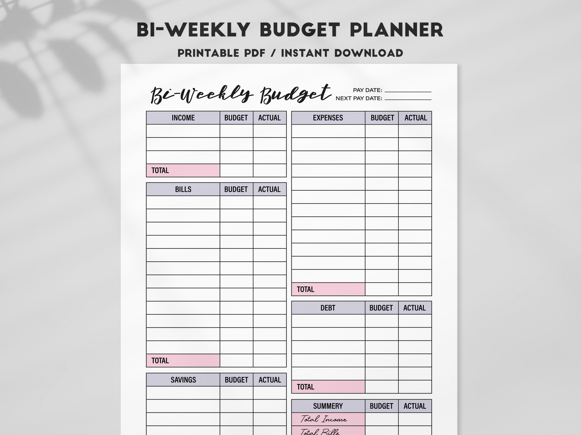 Bi-Weekly Budget Vorlage PDF Budget Printable Budget - Etsy