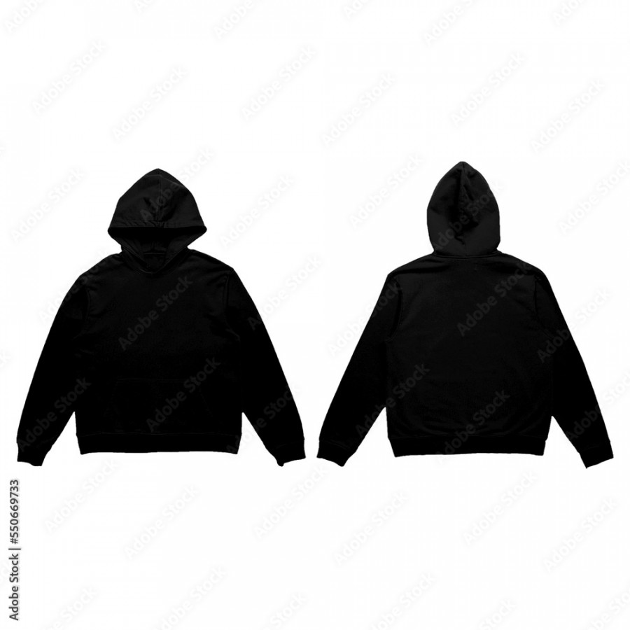 Blank Black Hoodie Mock-Up Template on White Background, Front and