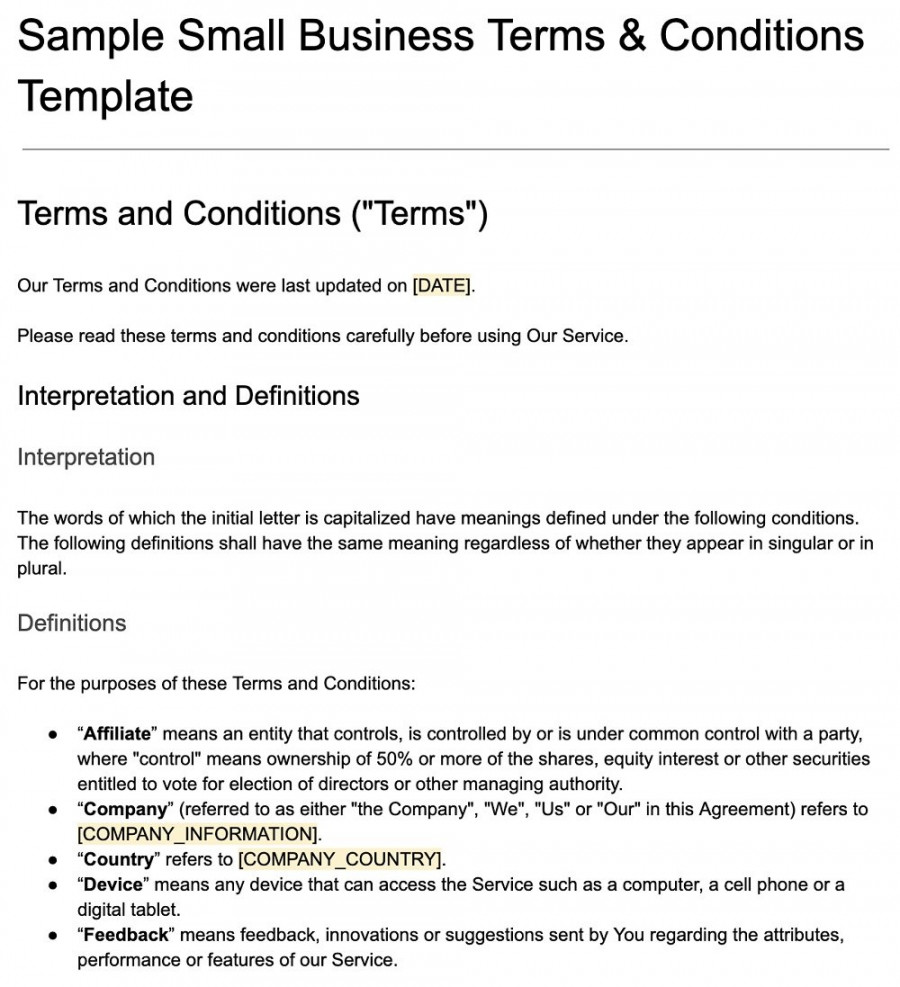 Business Terms & Conditions Template - TermsFeed