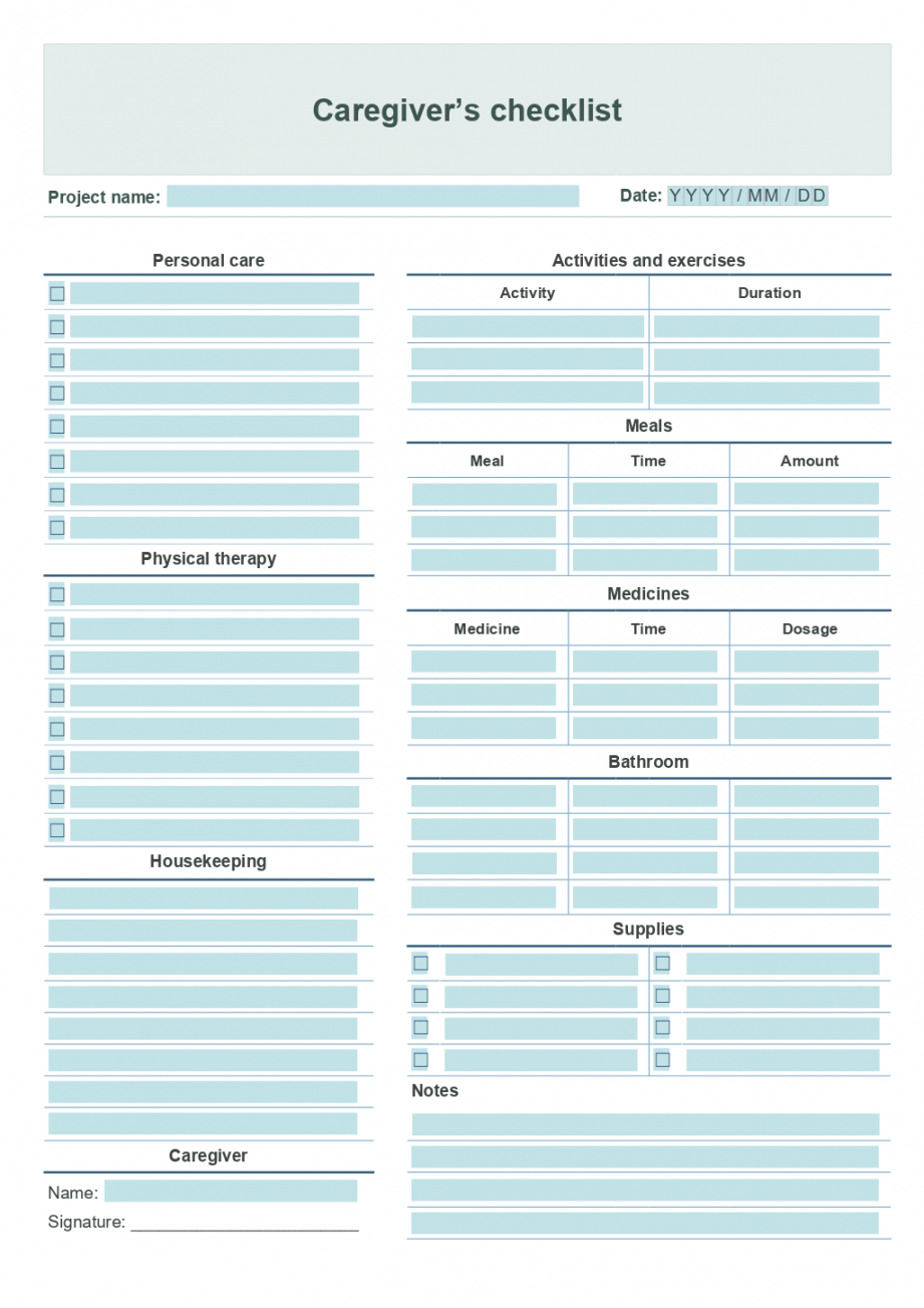 Caregiver daily checklist template