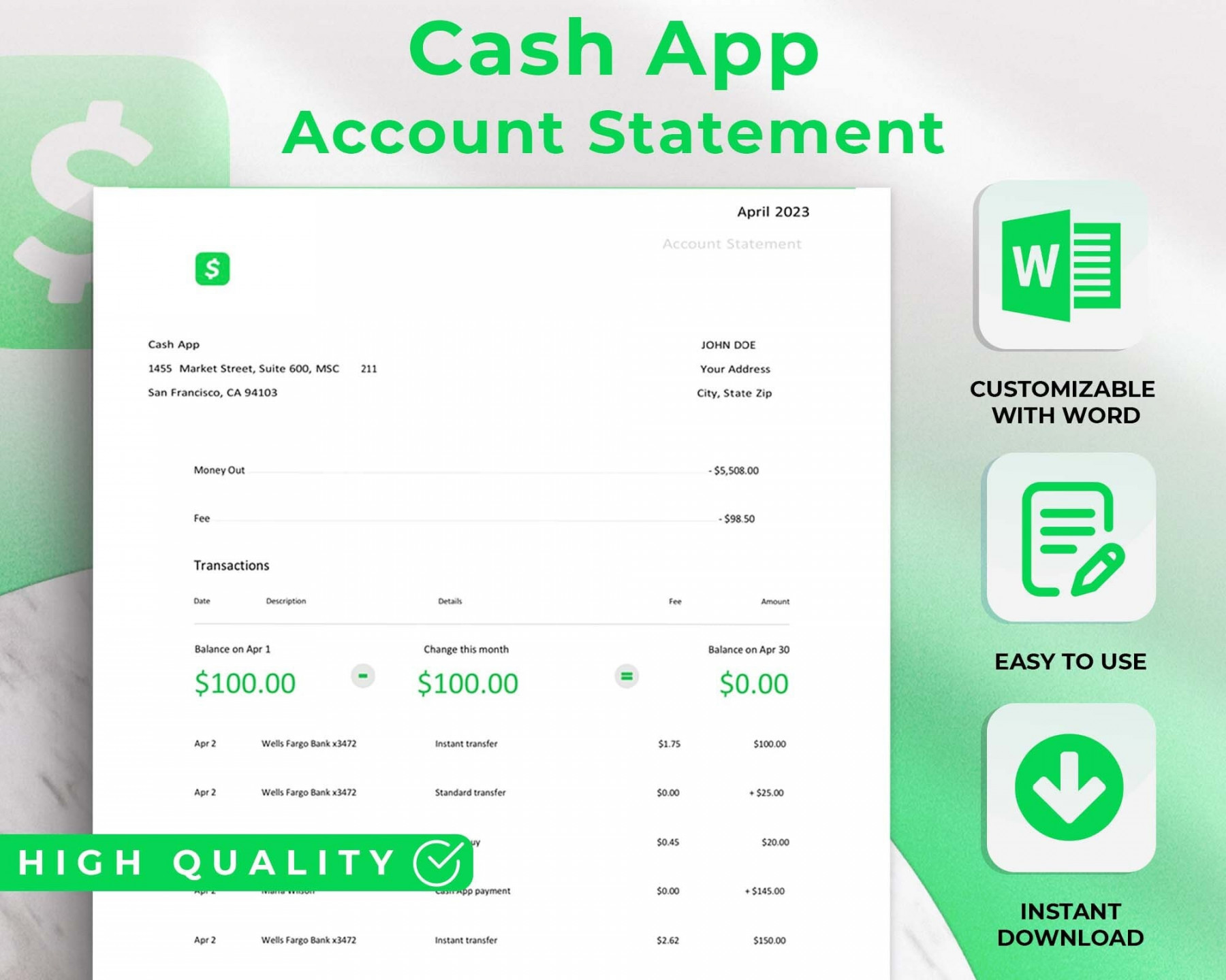 Cash App Bank Statement/personal Editable Cashapp Bank - Etsy