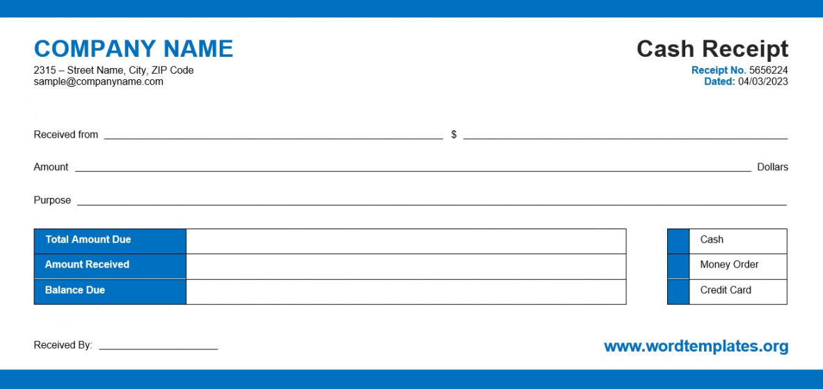 Cash Receipt Templates - Word Templates for Free Download