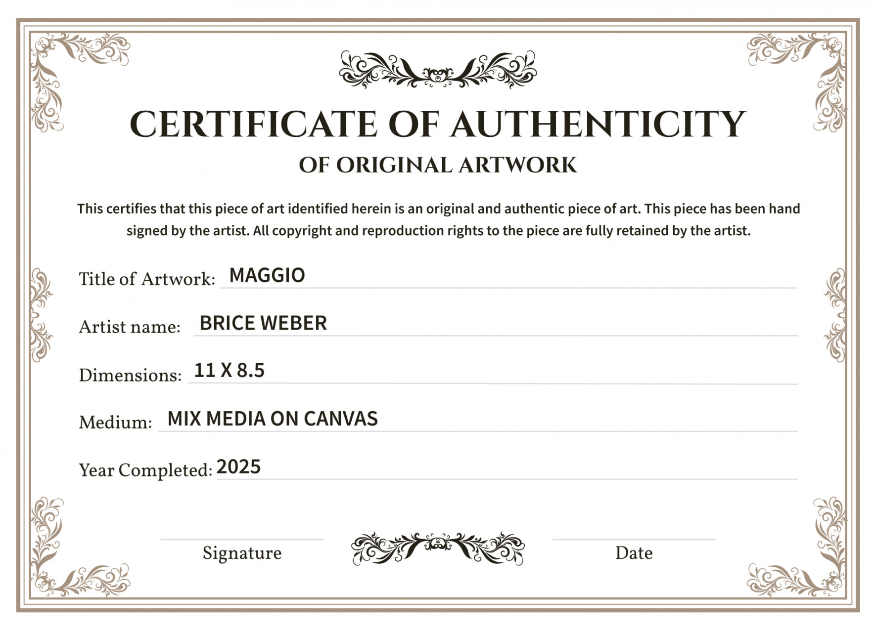 Certificate of Authenticity Free Google Docs Template - gdoc