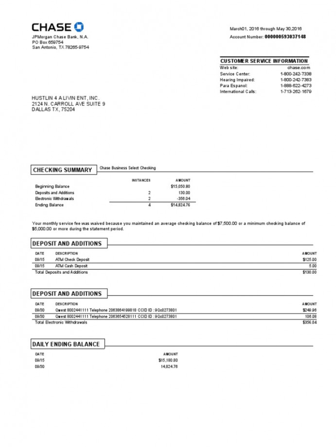 Chase Bank Statement  PDF  Chase Bank  Services (Economics)