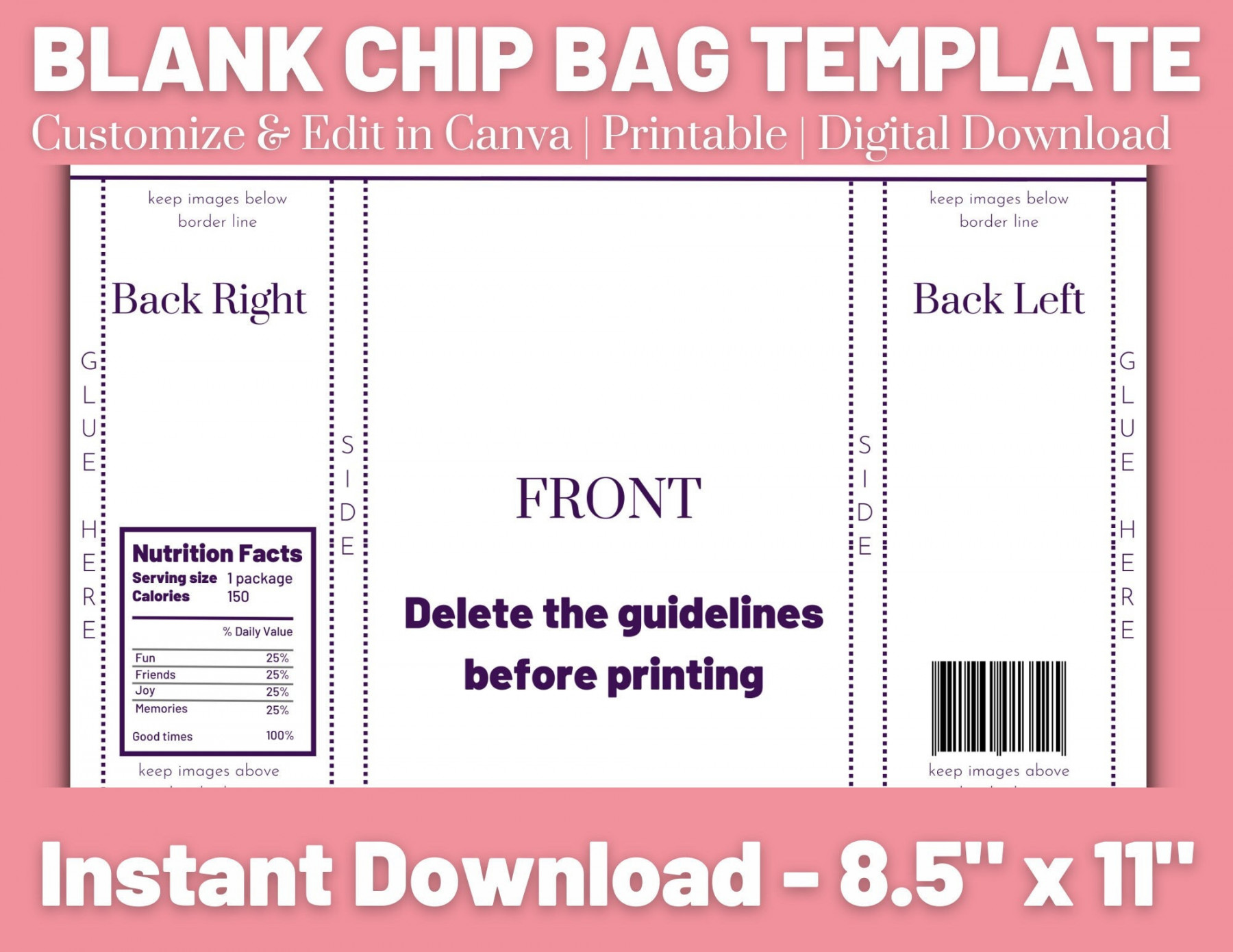 Chip Bag Template Chip Bag Template Canva Editable Chip Bag