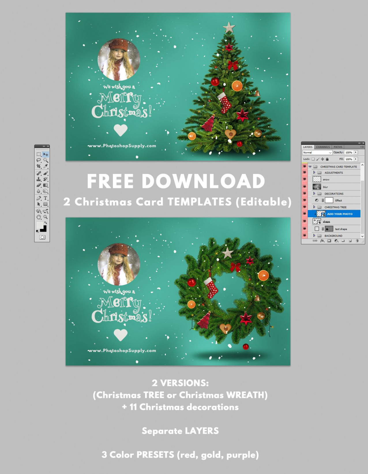 Christmas Card Templates For Photoshop - Photoshop Supply