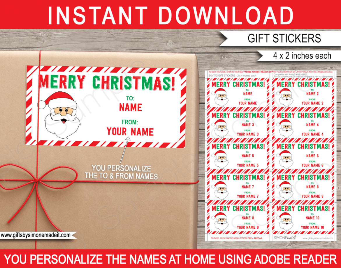 Christmas Gift Labels Template (Santa Claus) - from Your Name - red & green