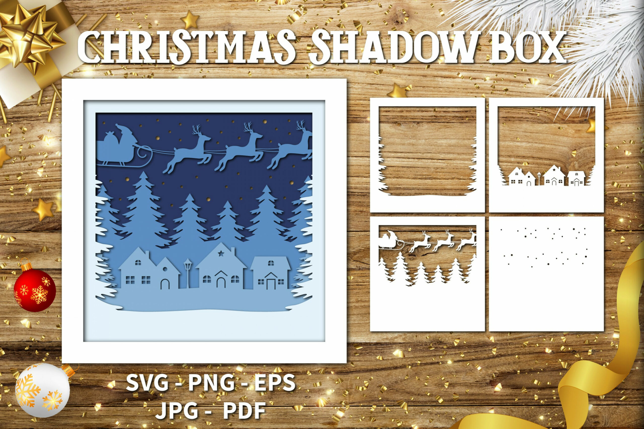 Christmas shadow box x template,Winter SVG, ()