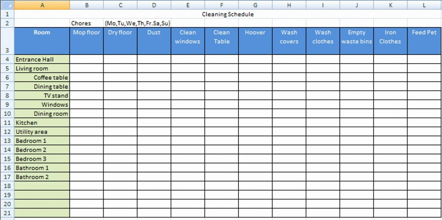 Cleaning Schedule Template Excel Best Of s Cleaning Schedule