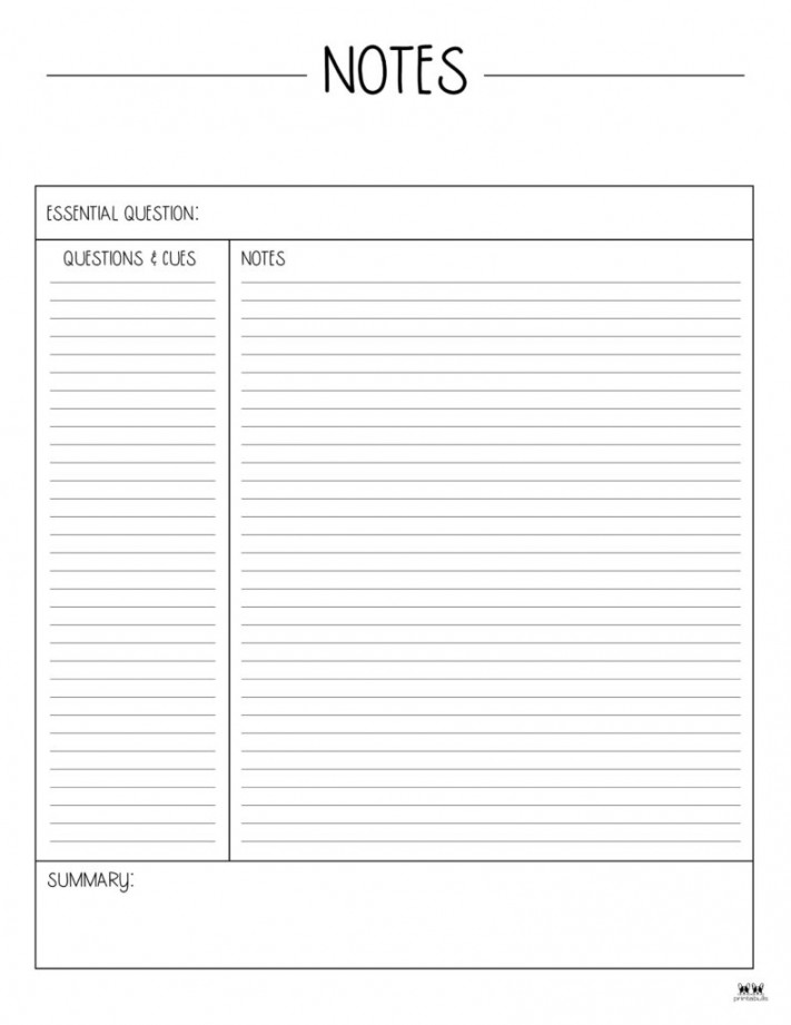 Cornell Notes Templates -  FREE Printables  Printabulls