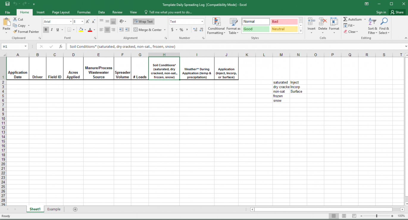 Creating a MS Excel Document Daily Log/Record