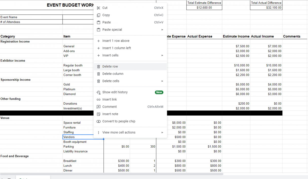 Creating an Event Budget in  with Free Template