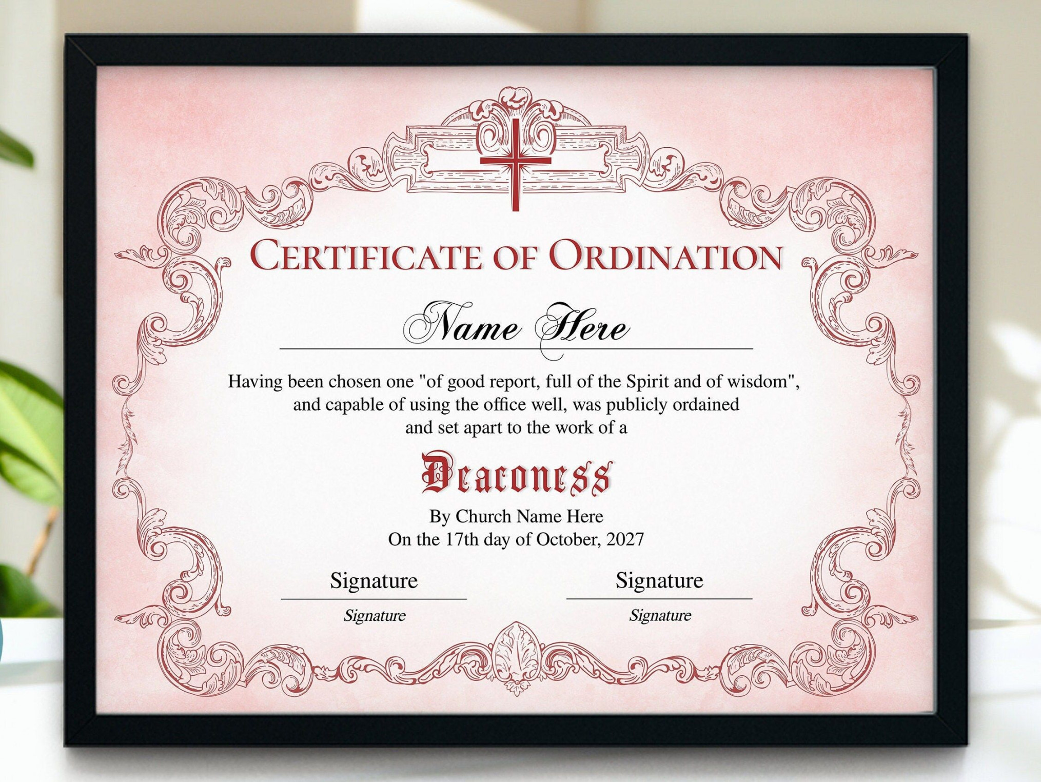 Deaconess Ordination Certificate Template Printable Editable - Etsy