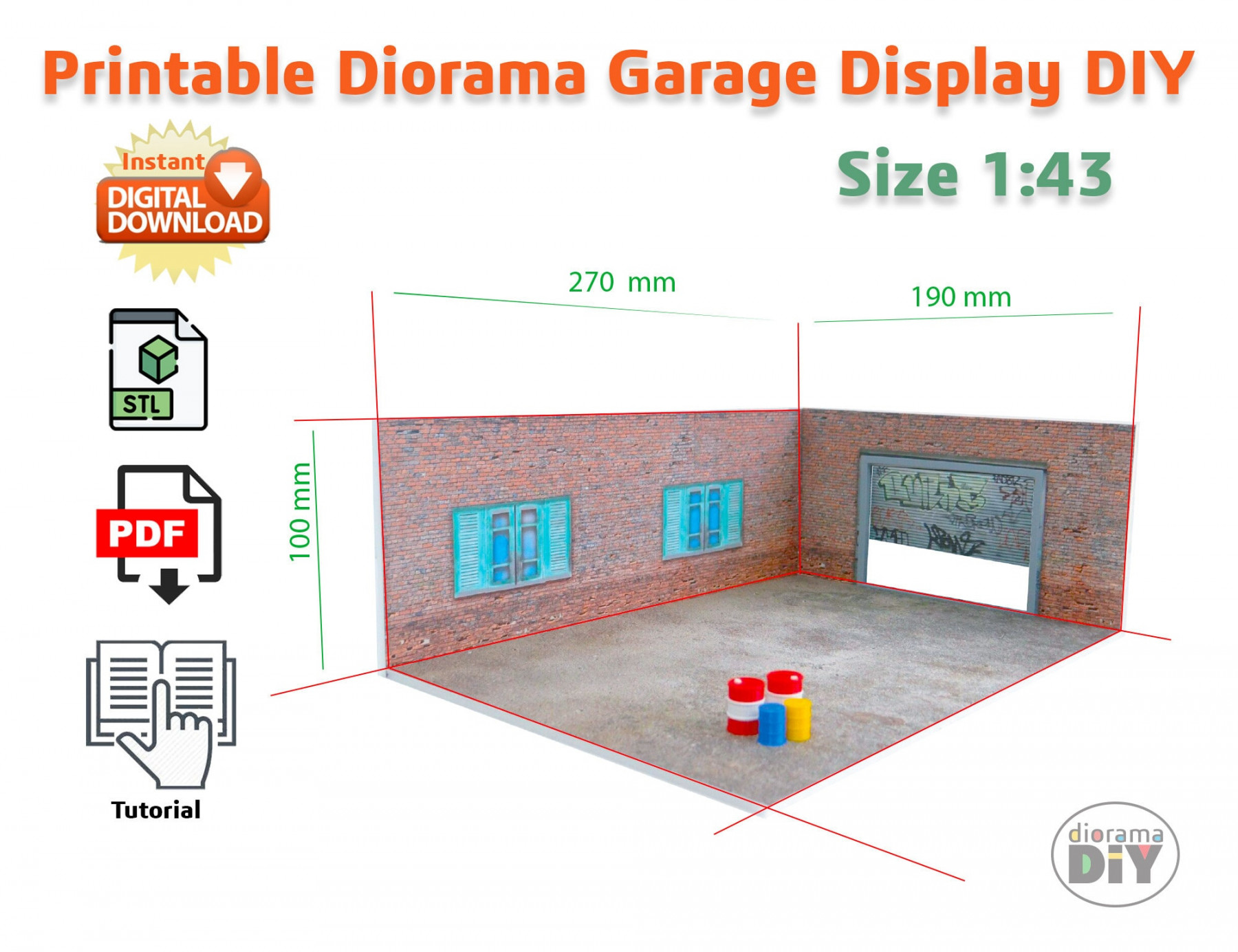 DIY Printable Diorama Garage Maßstab : Sofort Download pdf