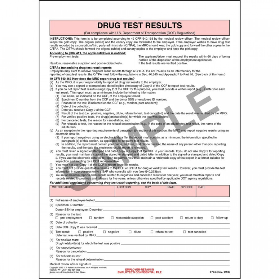 Drug Test Results Form