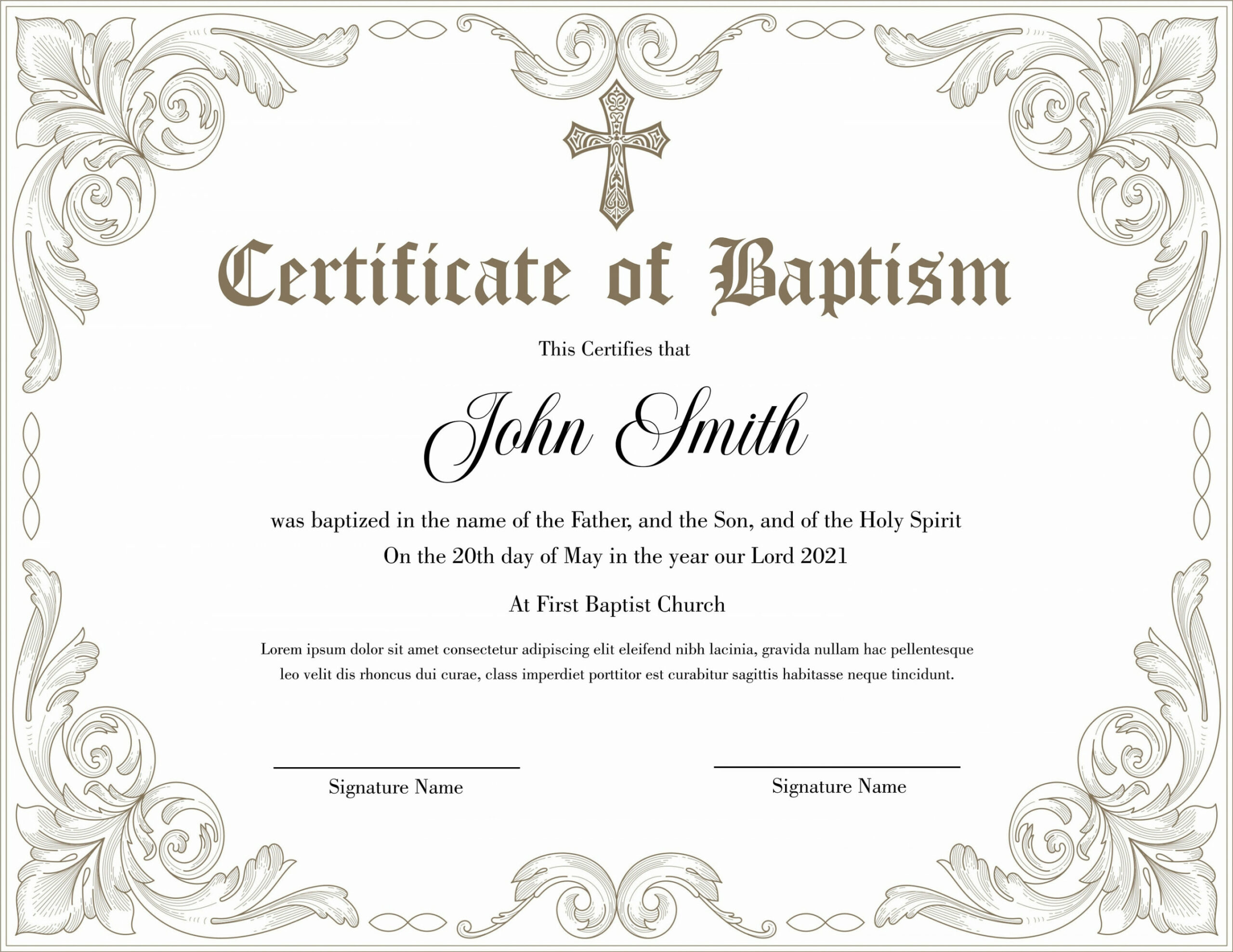 Editable Baptism Certificate Template