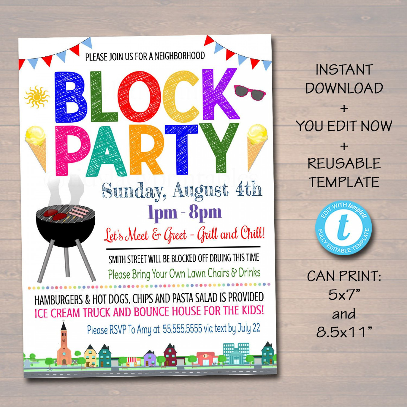 EDITABLE Neighborhood Block Party Invite Printable - Etsy  Party