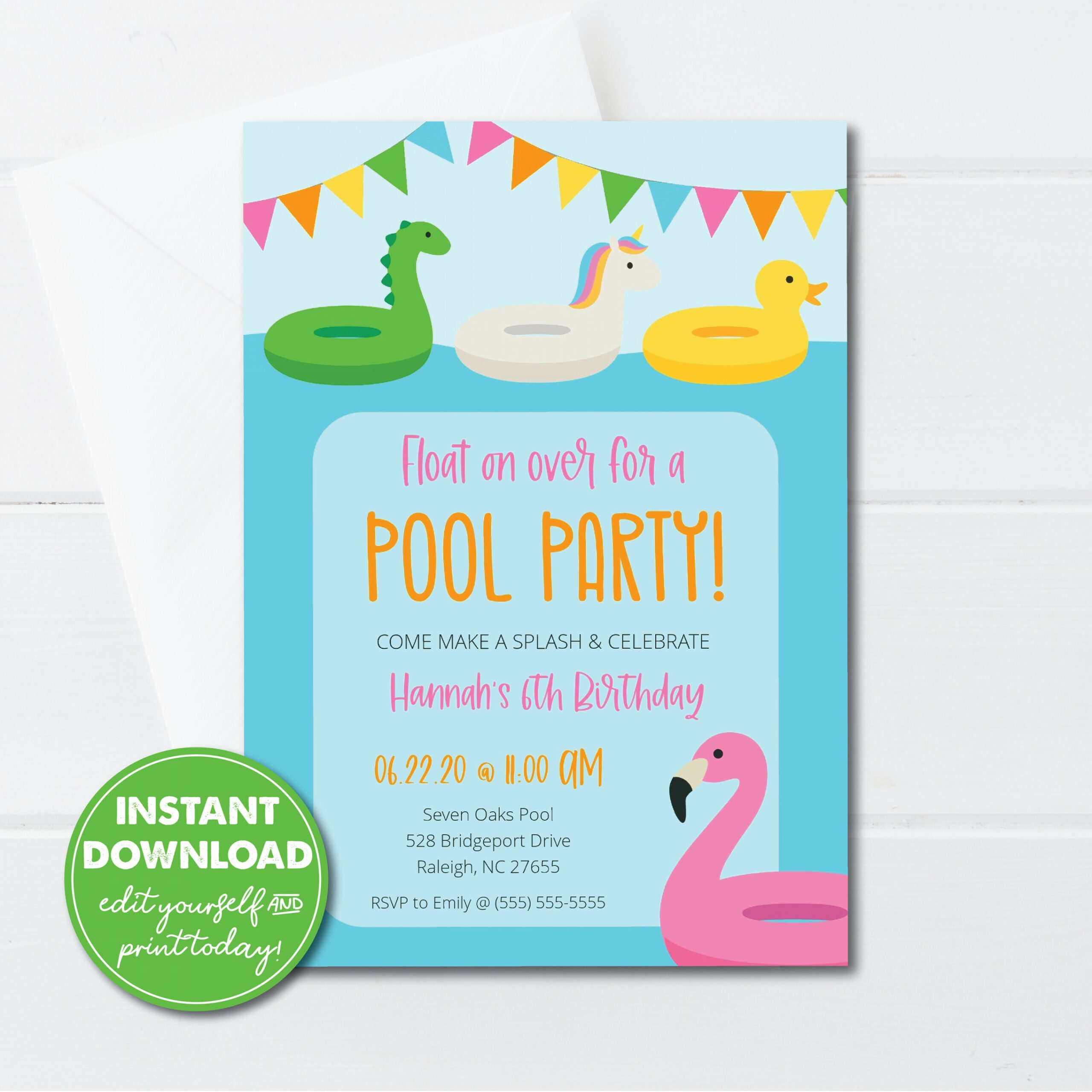 Editable Summer Pool Party Invitation Template Girls Tween - Etsy