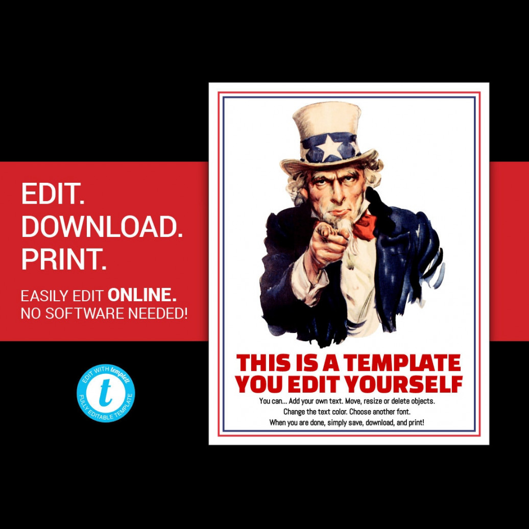 EDITIERBARE Uncle Sam Poster Onkel Sam Flyer Uncle Sam I Want You Poster  Independence Day Flyer