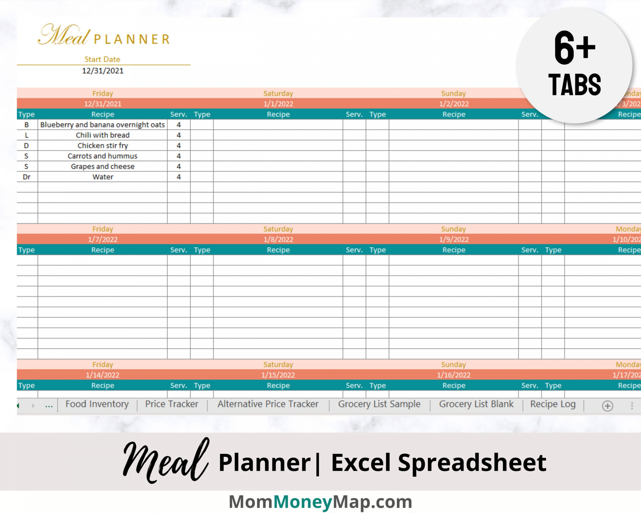 Excel Meal Planner Plan Your Meals With This Meal Planning - Etsy