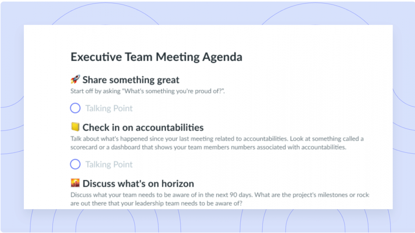 Executive Team Meeting Agenda Template  Fellow