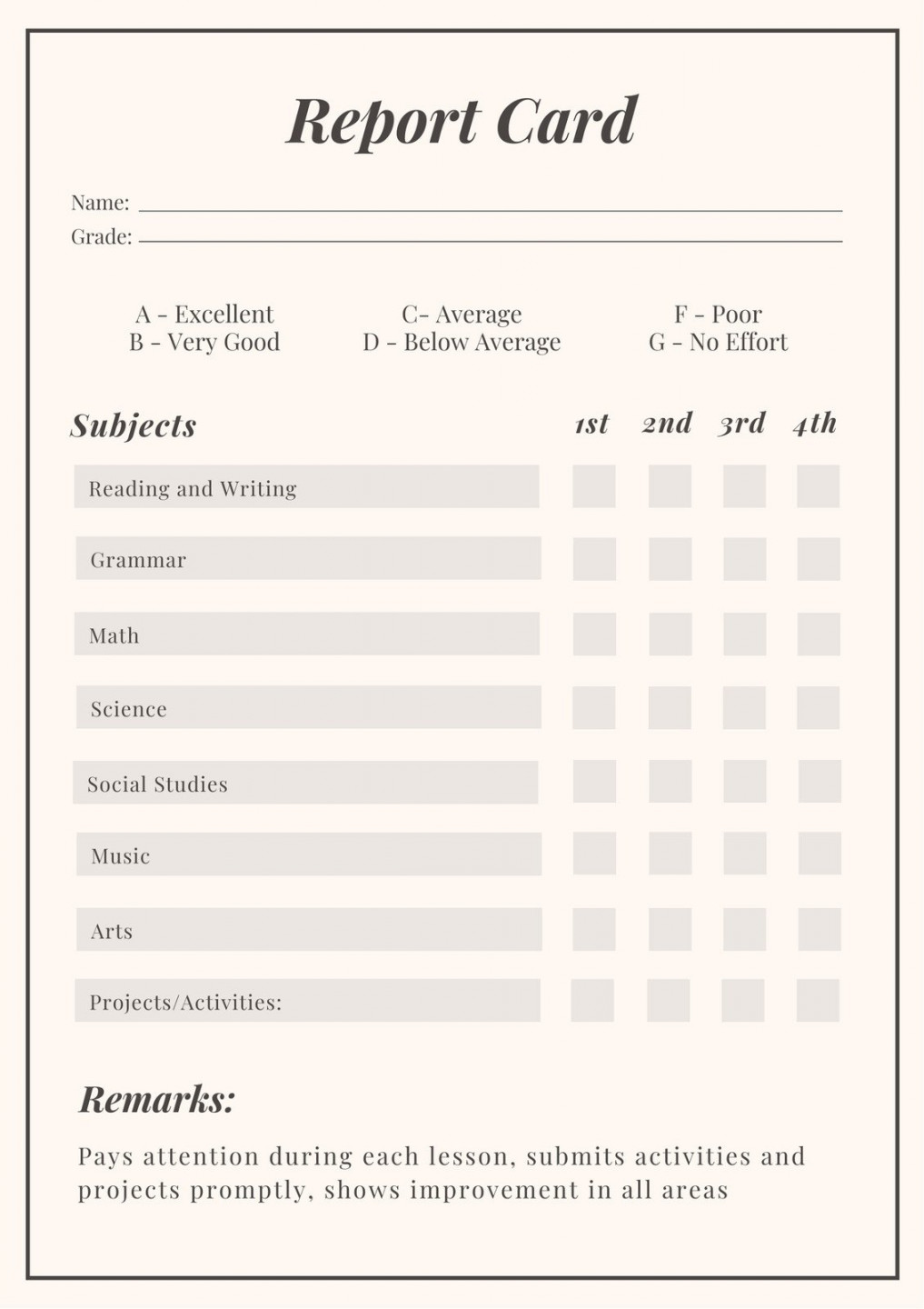 Free custom printable homeschool report card templates  Canva