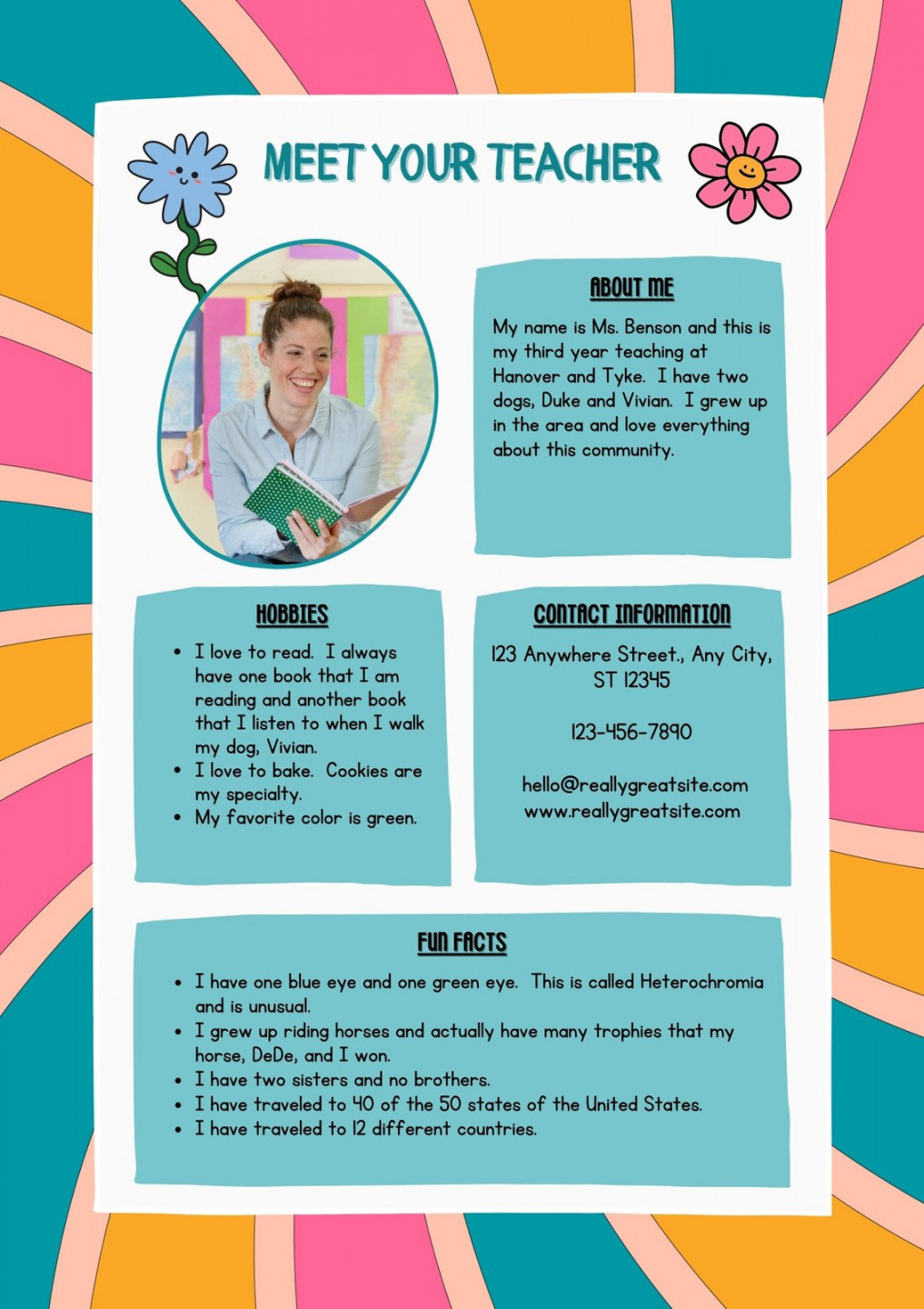 Free custom printable meet the student/teacher templates  Canva