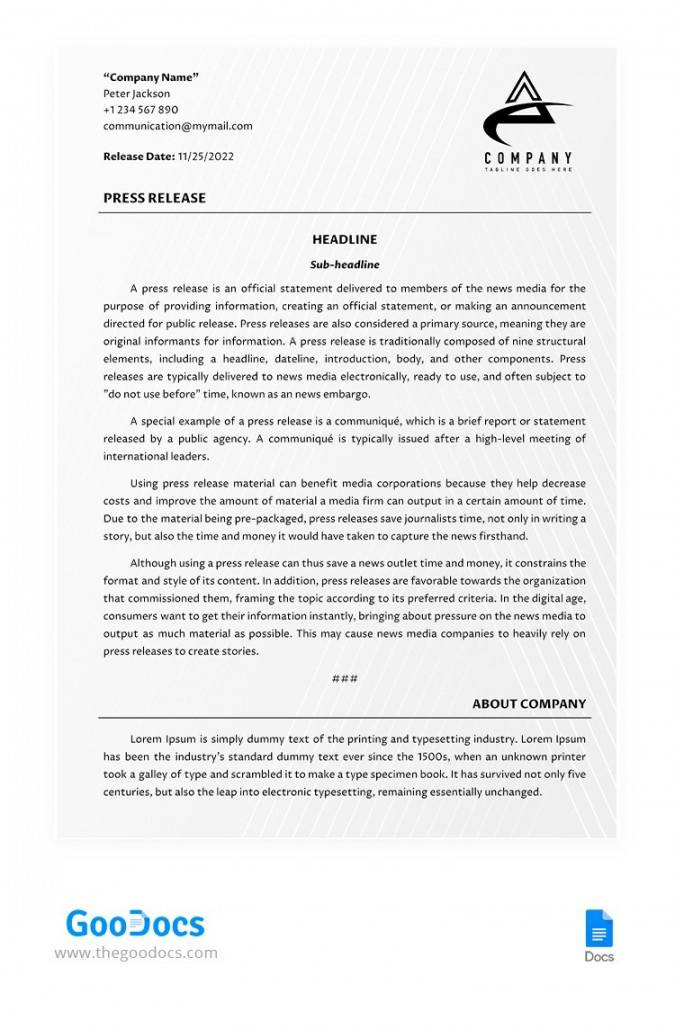 Free Grey Press Release Template In Google Docs