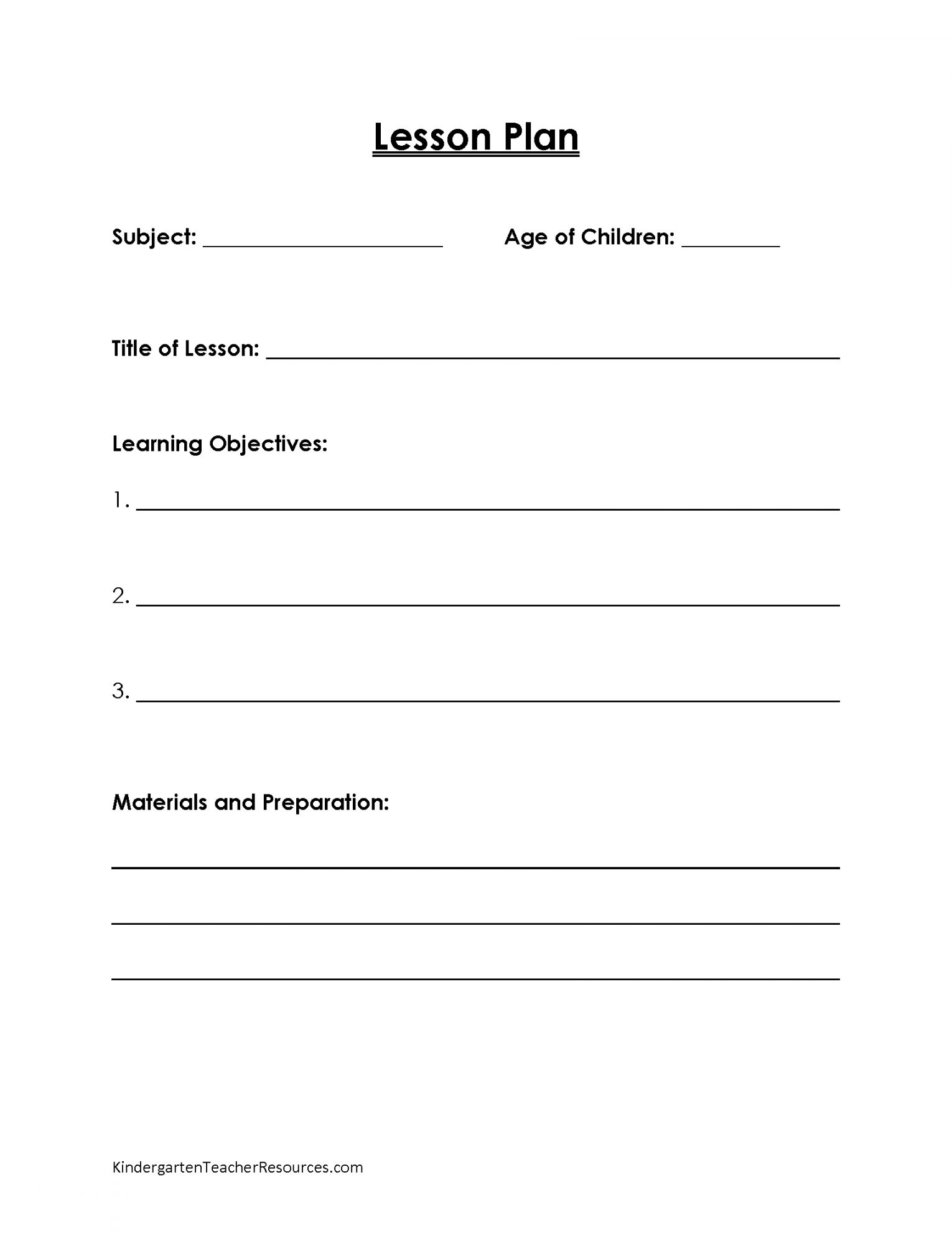 FREE Kindergarten Lesson Plan Template Word or Editable PDF