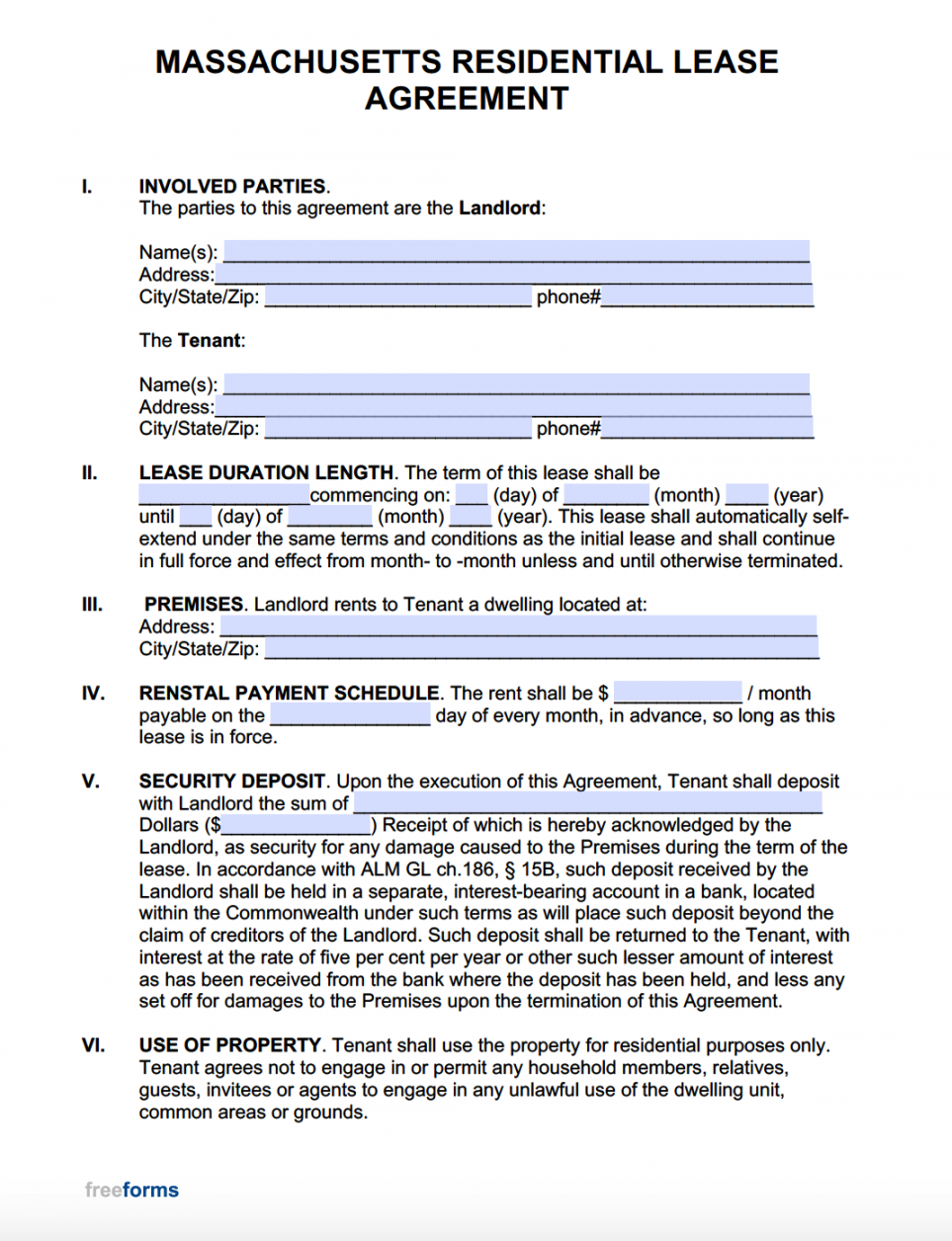 Free Massachusetts Rental Lease Agreement Templates  PDF  WORD