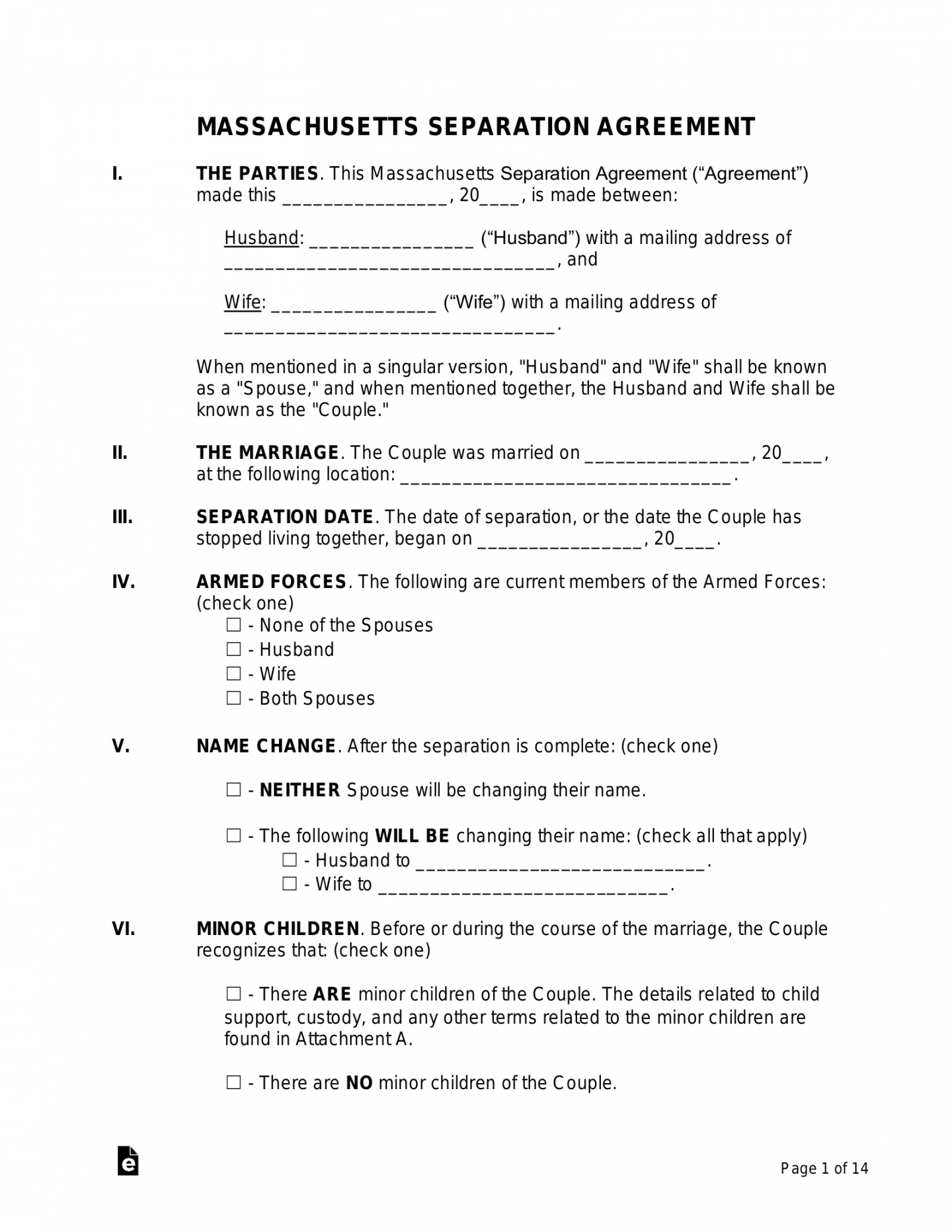 Free Massachusetts Separation Agreement Template - PDF  Word – eForms