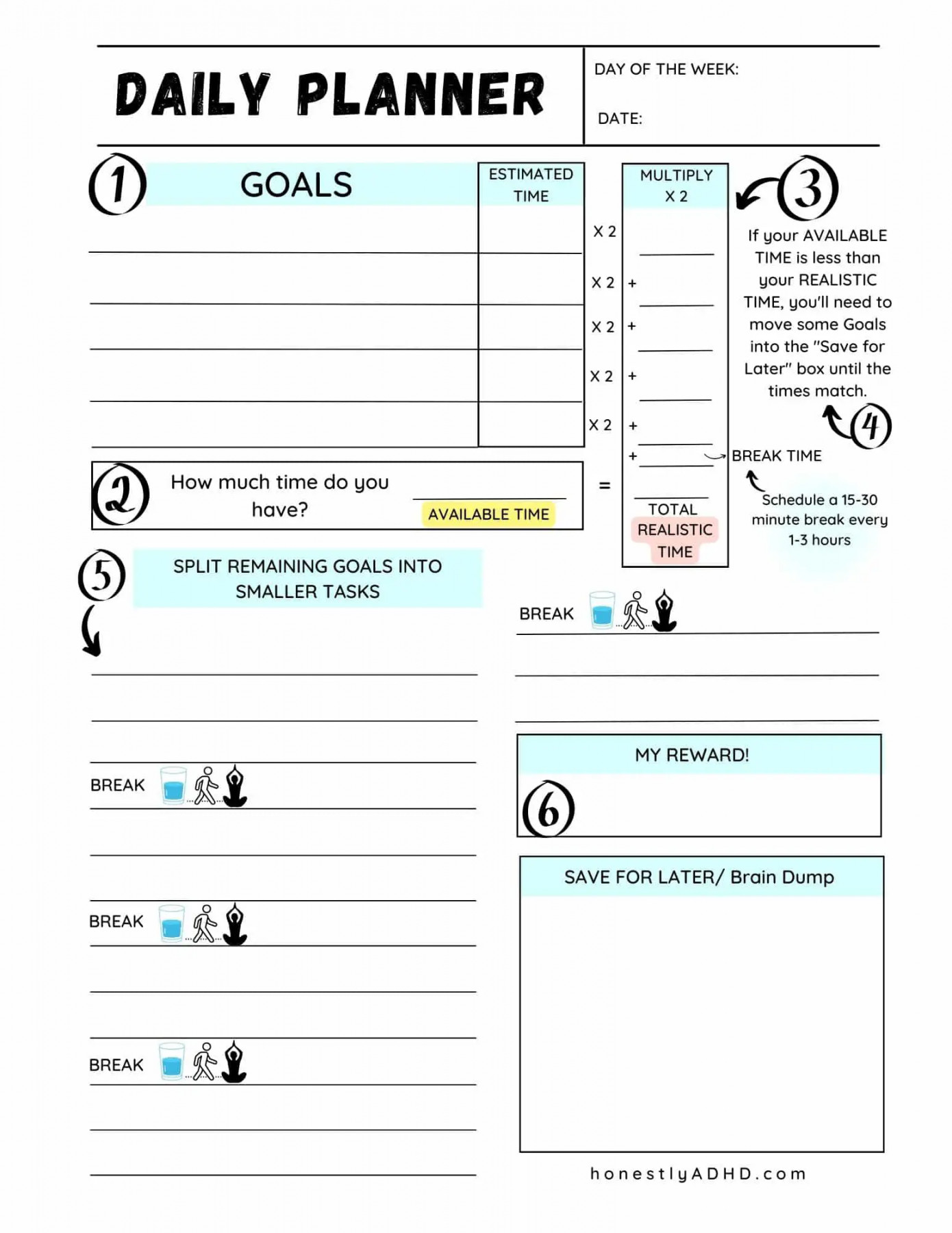 Free Printable ADHD Daily Planner: Achieve Realistic Goals