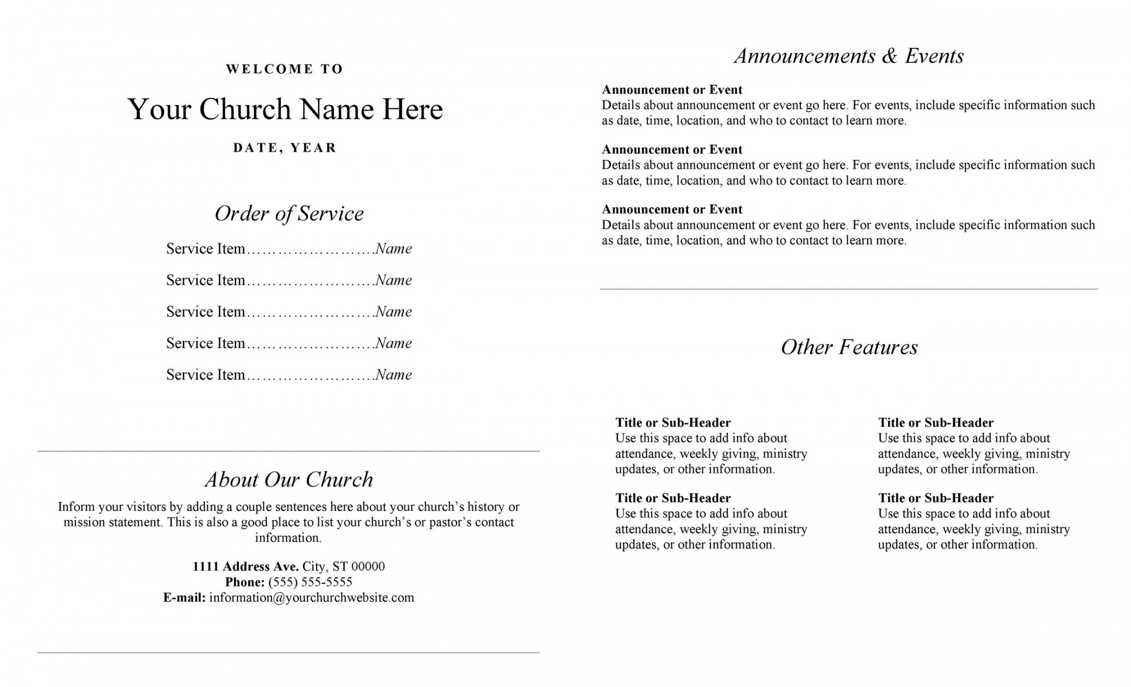 Free Printable Church Bulletin Template - Printable Templates Free