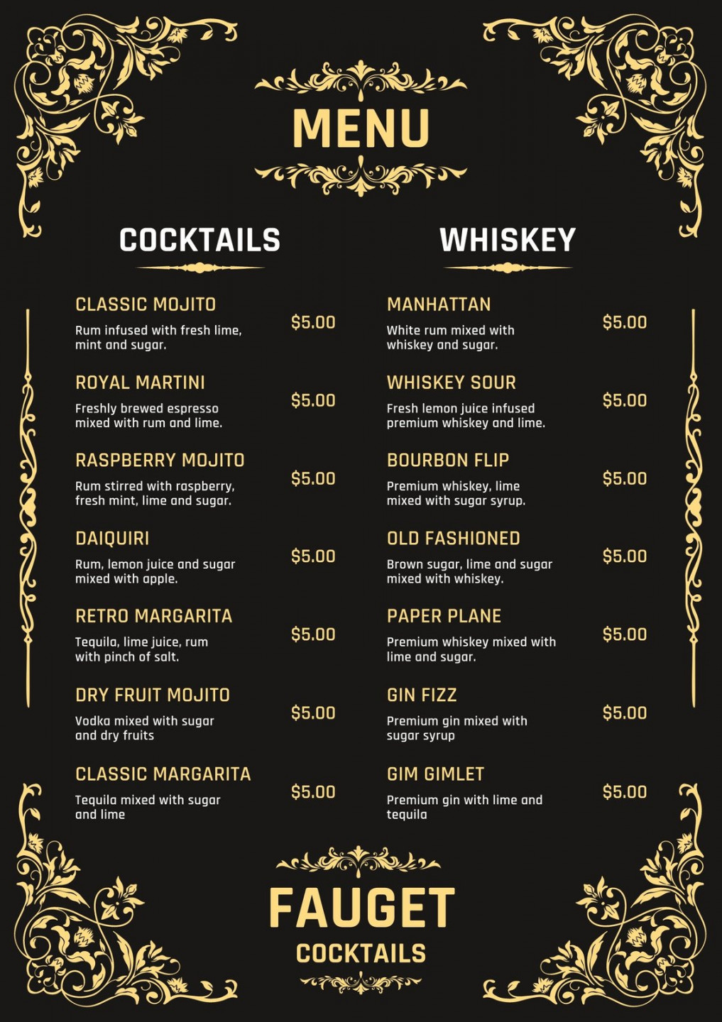 Free, printable custom drink menu templates  Canva